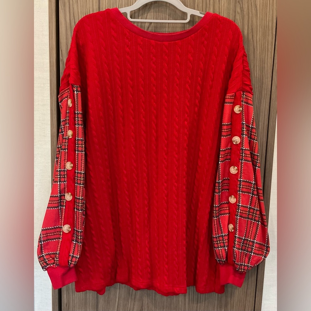 Womens Red Long Sleeve W/decorative Buttons Partial Sweater Blouse Size XL